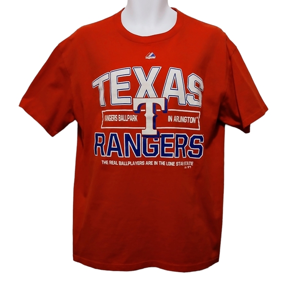 MLB Majestic Size L TEXAS RANGERS Officially Licensed Red T-Shirt 100% Cotton - Picture 1 of 6